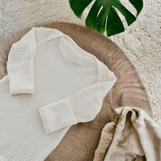 white waffle knotted baby gown