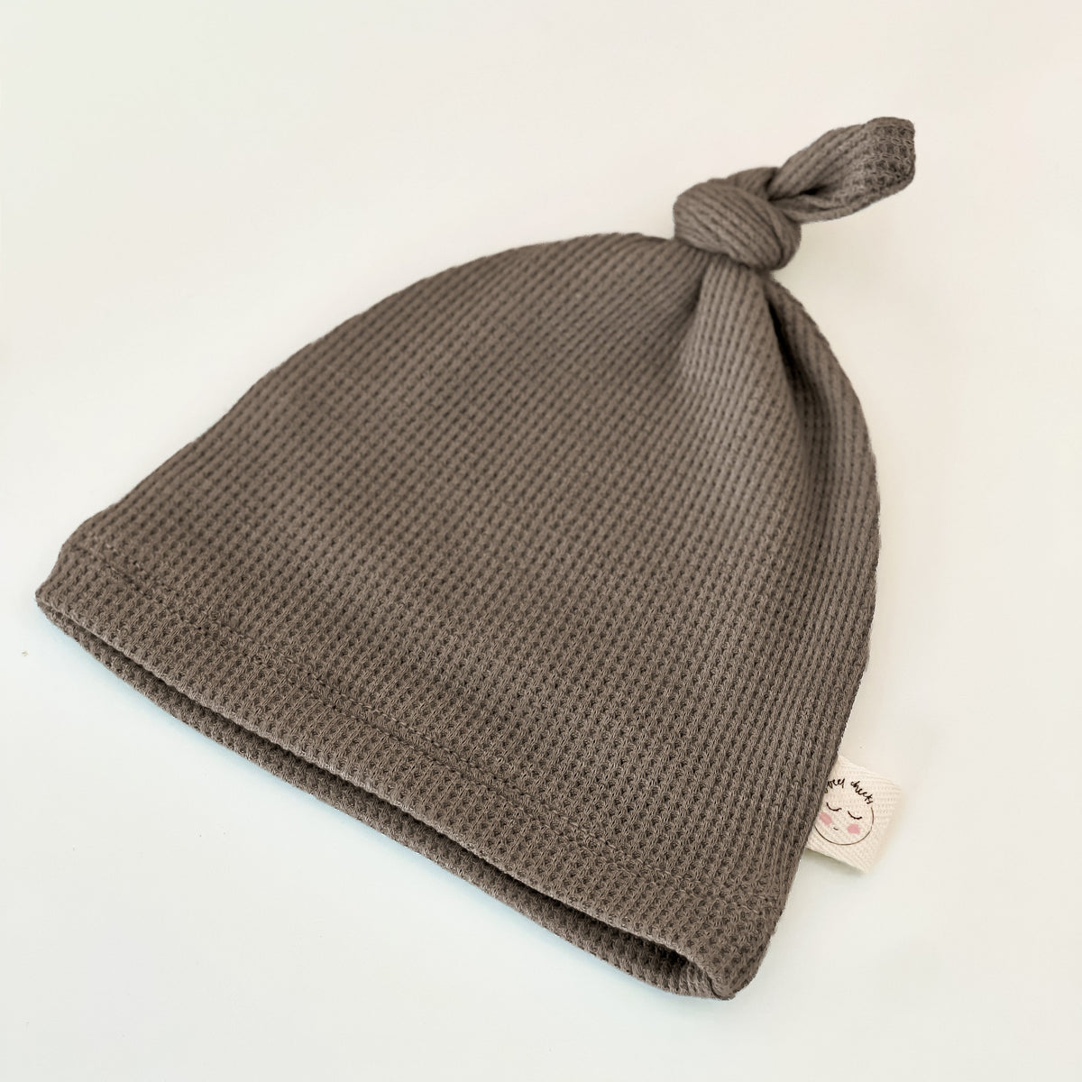 thermal knit baby knotted hat in taupe