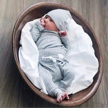 Load image into Gallery viewer, Gray newborn boy coming home outfit, gender neutral baby clothes, baby boy clothes, preemie baby clothes, waffle baby clothes, boho baby.