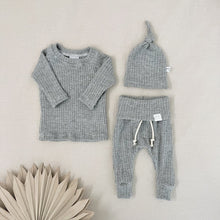 Load image into Gallery viewer, Gray newborn boy coming home outfit, gender neutral baby clothes, baby boy clothes, preemie baby clothes, waffle baby clothes, boho baby.