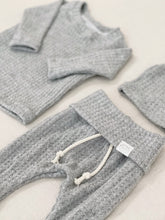 Load image into Gallery viewer, Gray newborn boy coming home outfit, gender neutral baby clothes, baby boy clothes, preemie baby clothes, waffle baby clothes, boho baby.