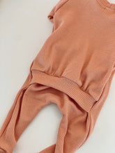 Load image into Gallery viewer, newborn back flap footie one-piece, soft waffle knit baby girl clothes, pajamas for easy diaper changing.