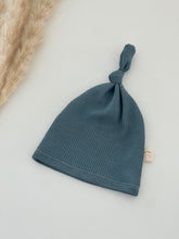 Load image into Gallery viewer, teal waffle top knot hat for babies