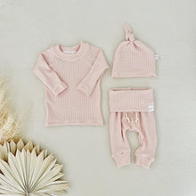 Load image into Gallery viewer, Blush pink waffle knit take-home outfit for newborn girls