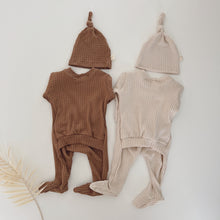 Load image into Gallery viewer, Waffle knit outfit for twin babies, gender neutral twin outfits, boy girl twin clothes.