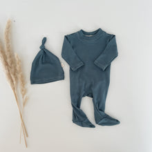 Load image into Gallery viewer, Thermal knit baby footie with convenient back flap, soft and stretchy newborn one-piece pajamas, baby boy infant outfit designed for easy diaper access and comfort.