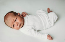 Load image into Gallery viewer, Neutral newborn take-home outfit in white waffle knit