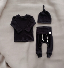 Load image into Gallery viewer, Black waffle baby boy outfit
