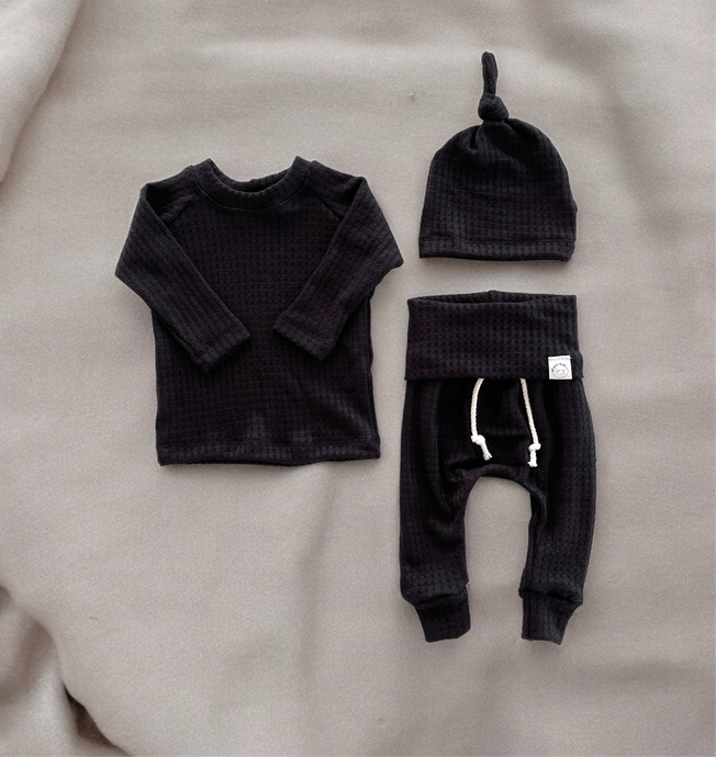 Black waffle baby boy outfit