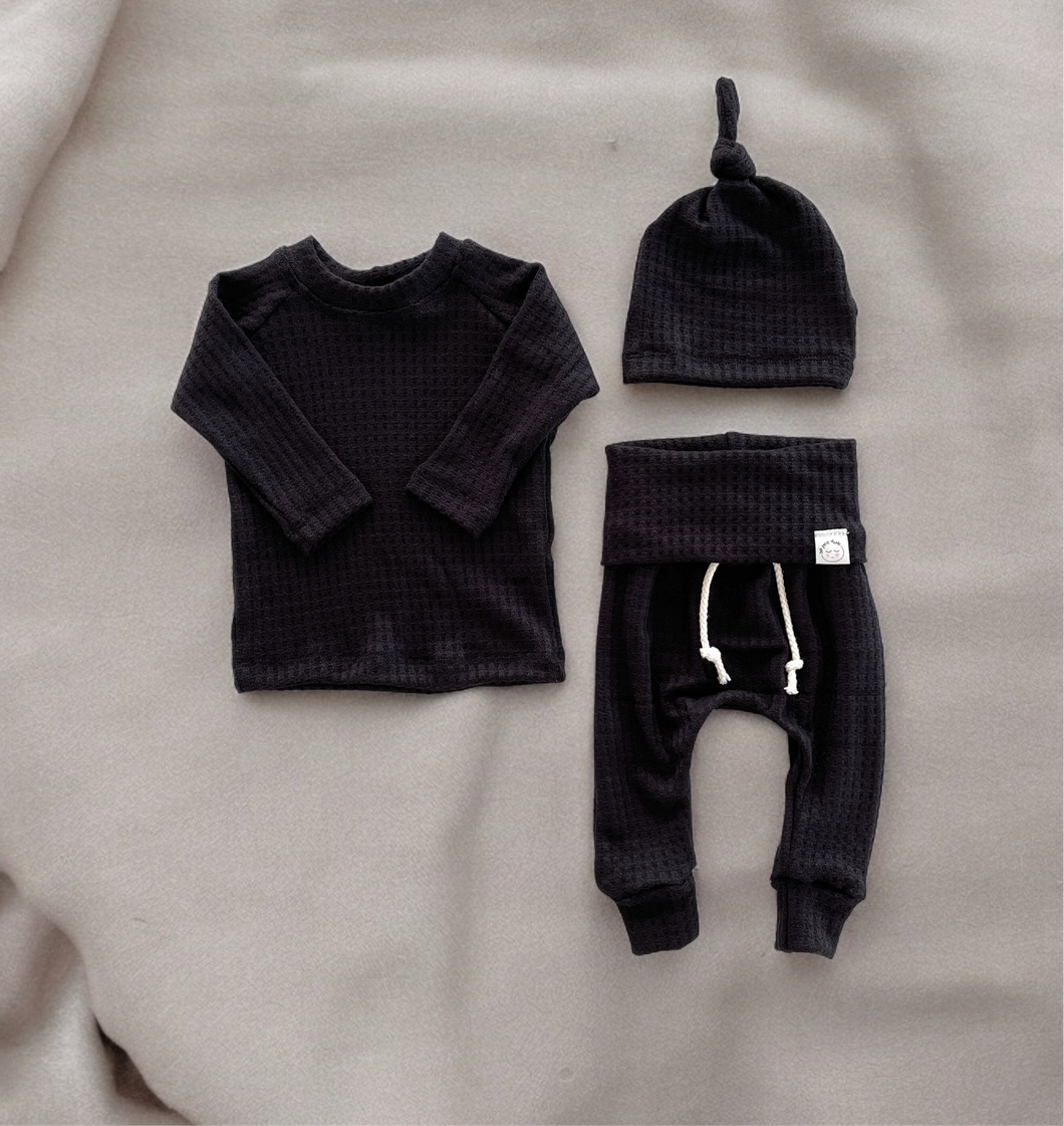 Black waffle baby boy outfit