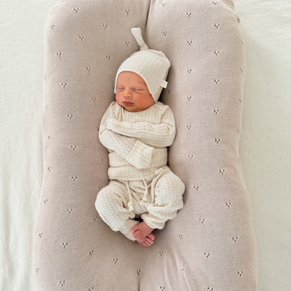 Cream waffle knit neutral newborn coming home outfit