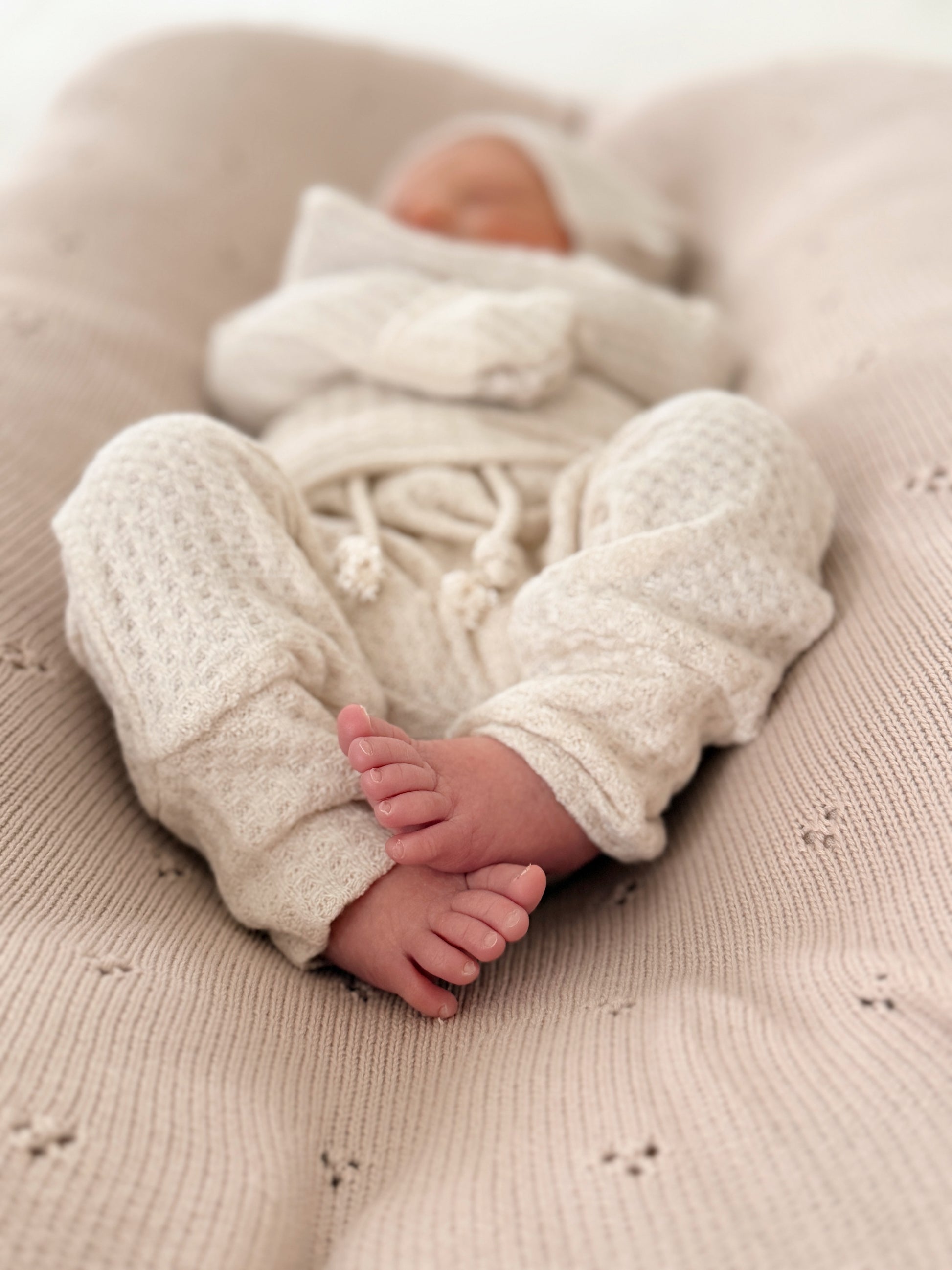 Minimal cream newborn layette set in premium waffle knit