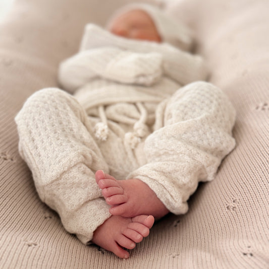 Minimal cream newborn layette set in premium waffle knit