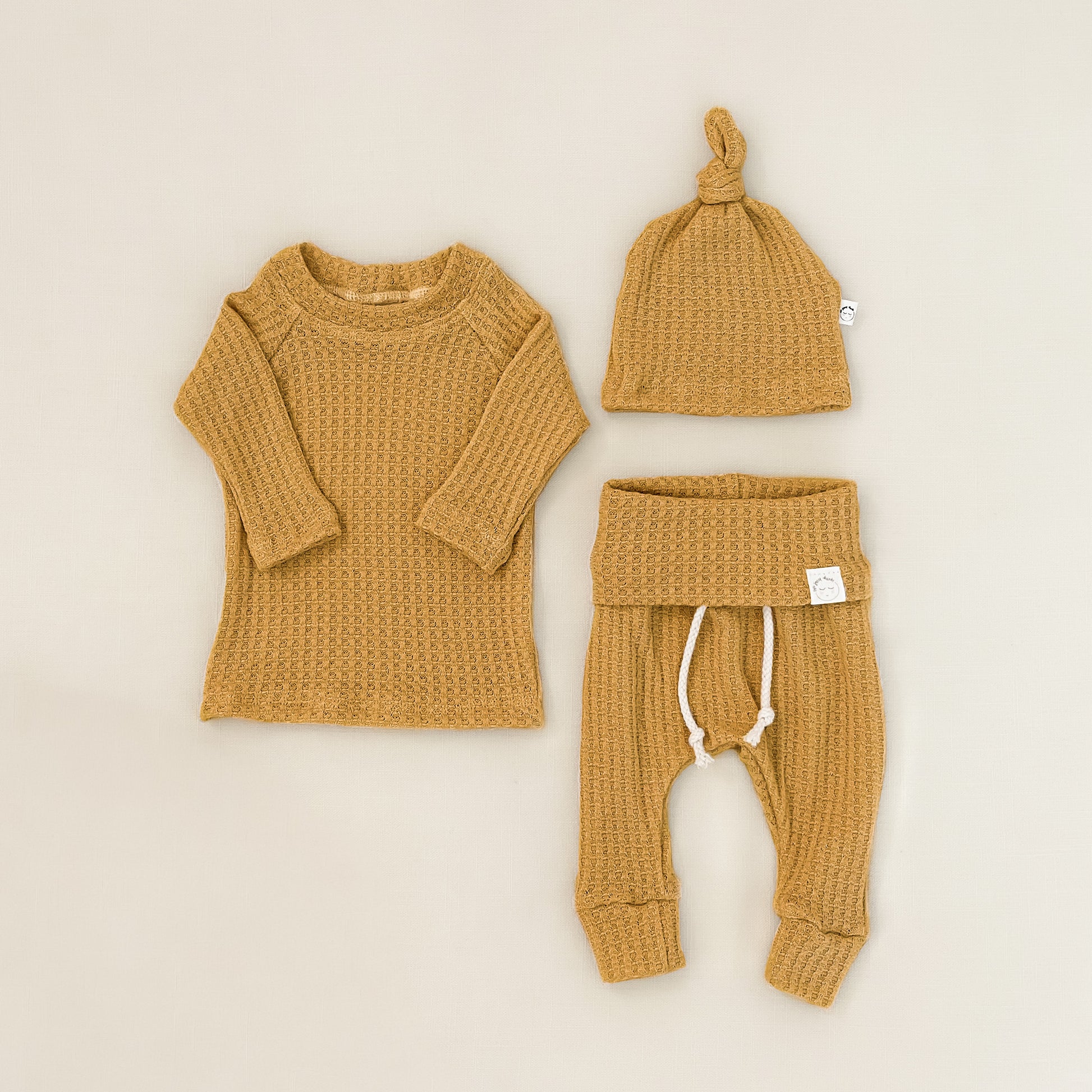 Mustard yellow waffle knit baby romper, trendy fall newborn outfit
