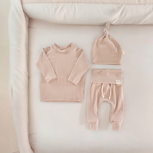 Pink Waffle Knit Baby Girl Outfit – Baby Girl Newborn Clothes Set