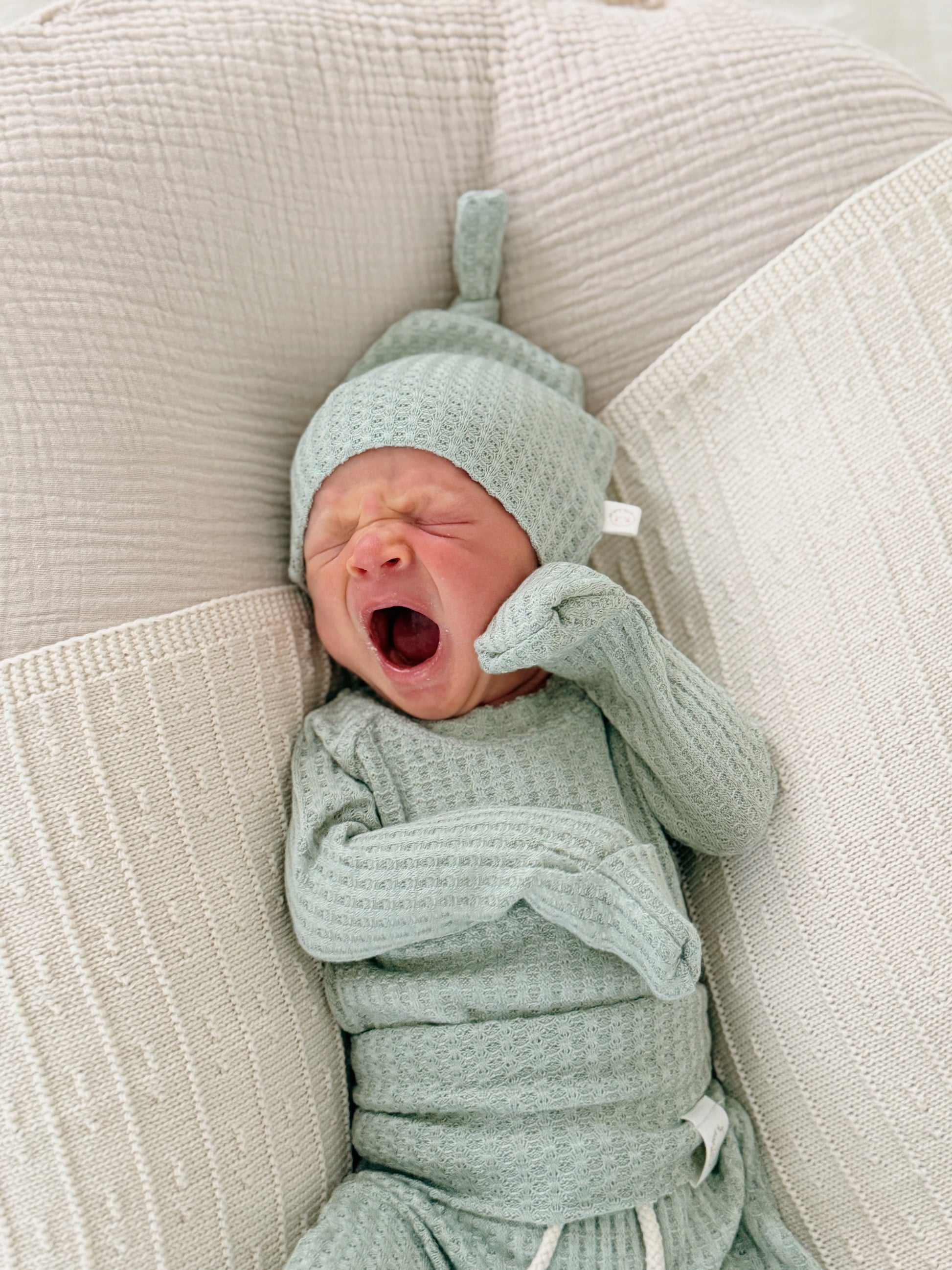 Soft mint newborn hospital outfit for boys