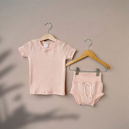Pink Waffle Shortie Set