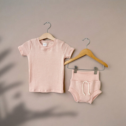 Pink Waffle Shortie Set