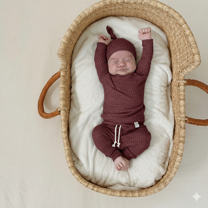 Maroon waffle knit baby outfit, warm winter newborn outfit, coming home outfit in December.