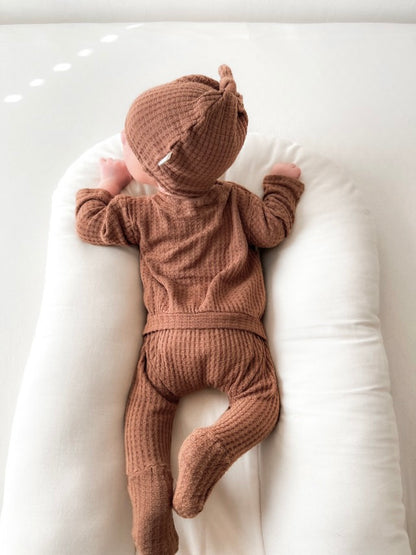 Waffle knit back flap footie baby onesie, soft and breathable infant pajamas for easy diaper changes