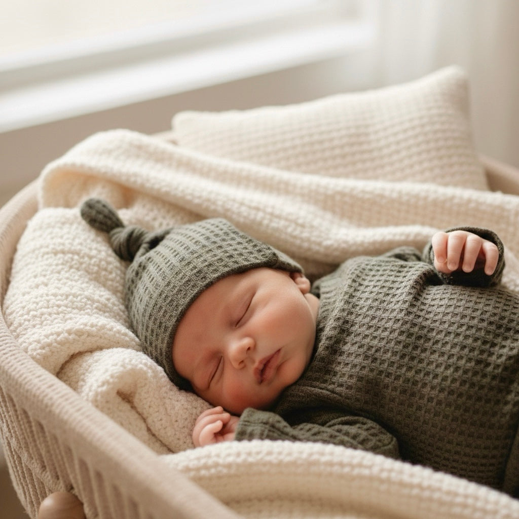Green newborn hospital outfit for boys