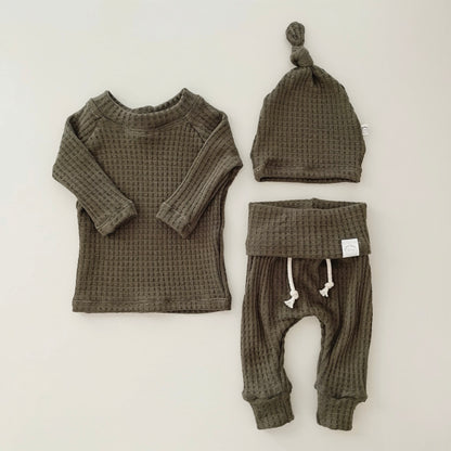 green waffle knit baby boy coming home outfit