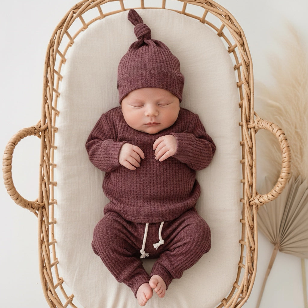 Cranberry waffle knit baby girl layette