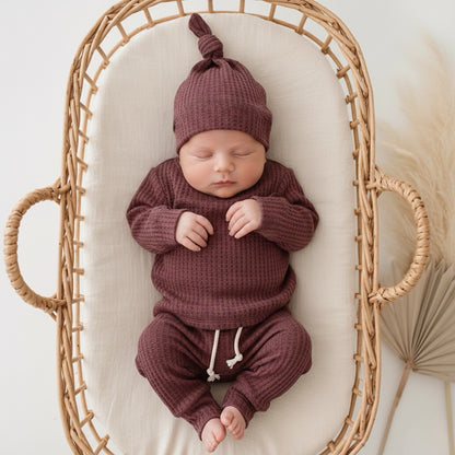 Cranberry waffle knit baby girl layette