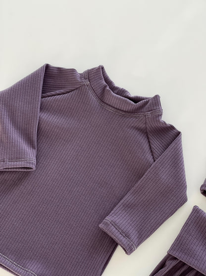 Rib knit purple long sleeve shirt for newborn girls