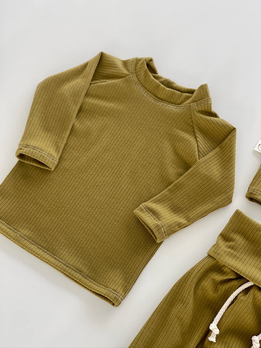 Lime green ribbed knit baby shirt – part of unisex newborn outfit set