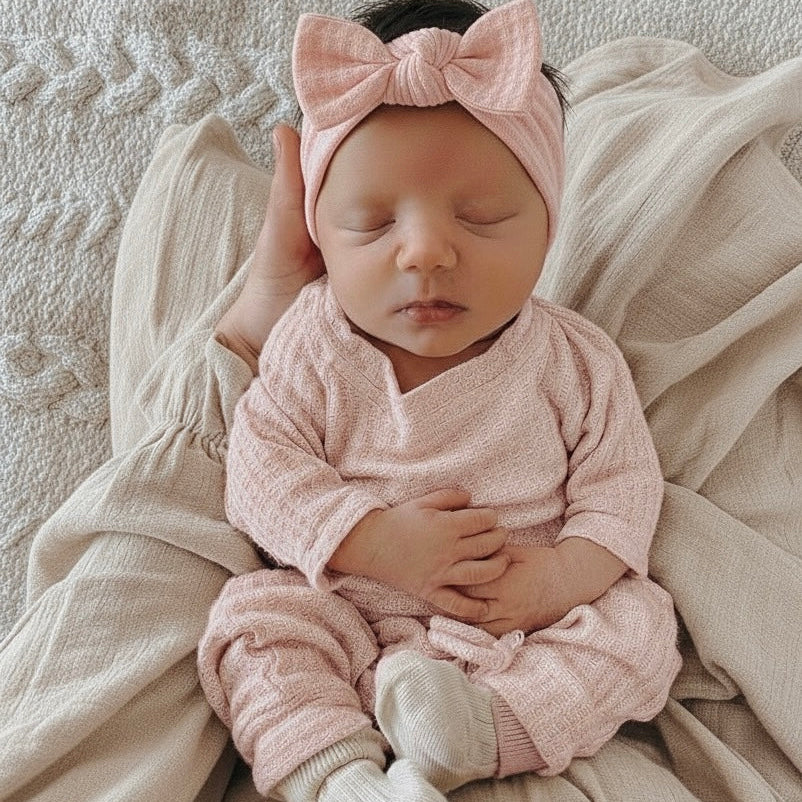 newborn baby girl waffle knit coming home outfit