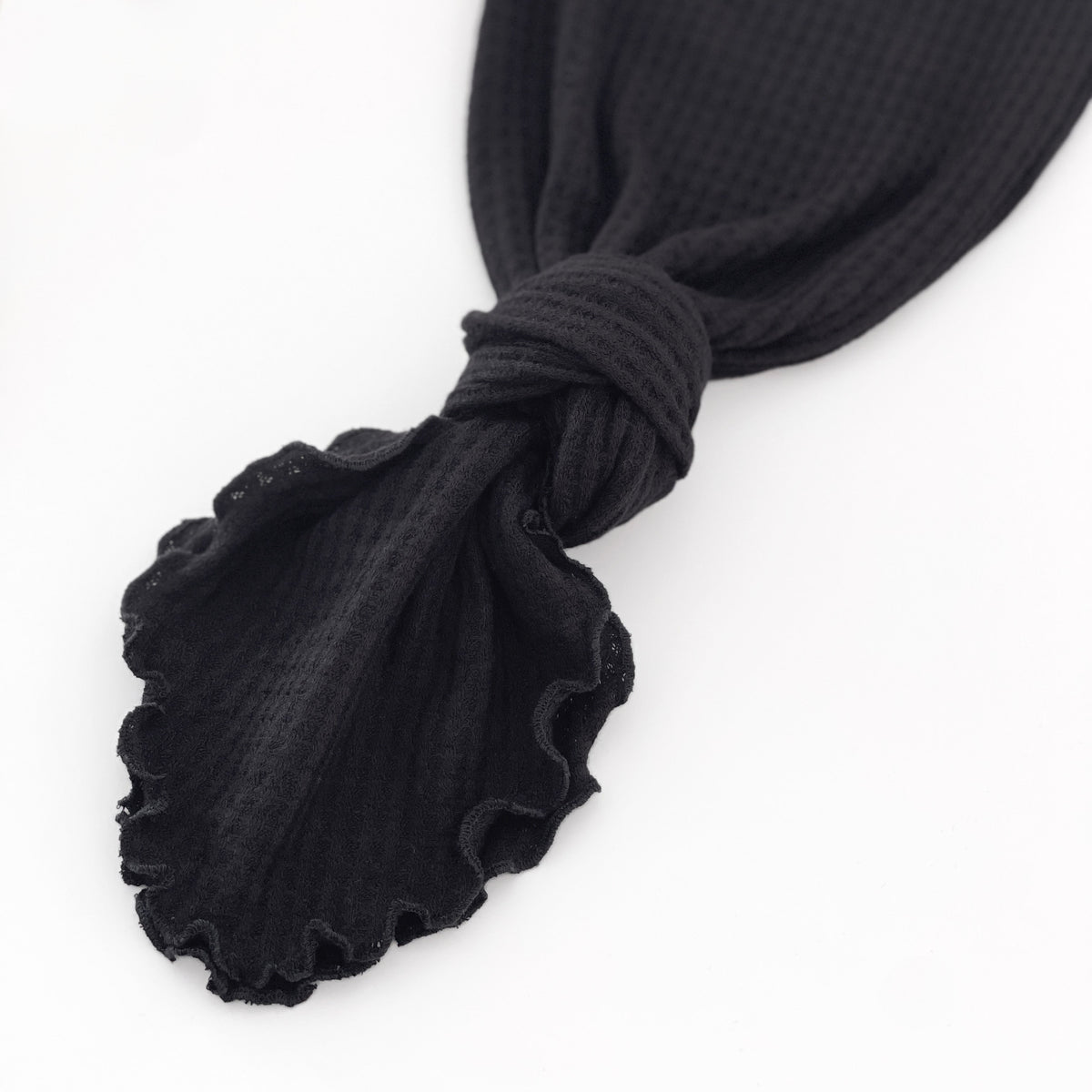 black waffle knit tied knotted gown