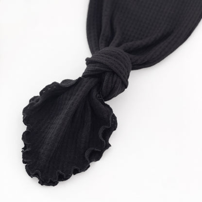 black waffle knit tied knotted gown