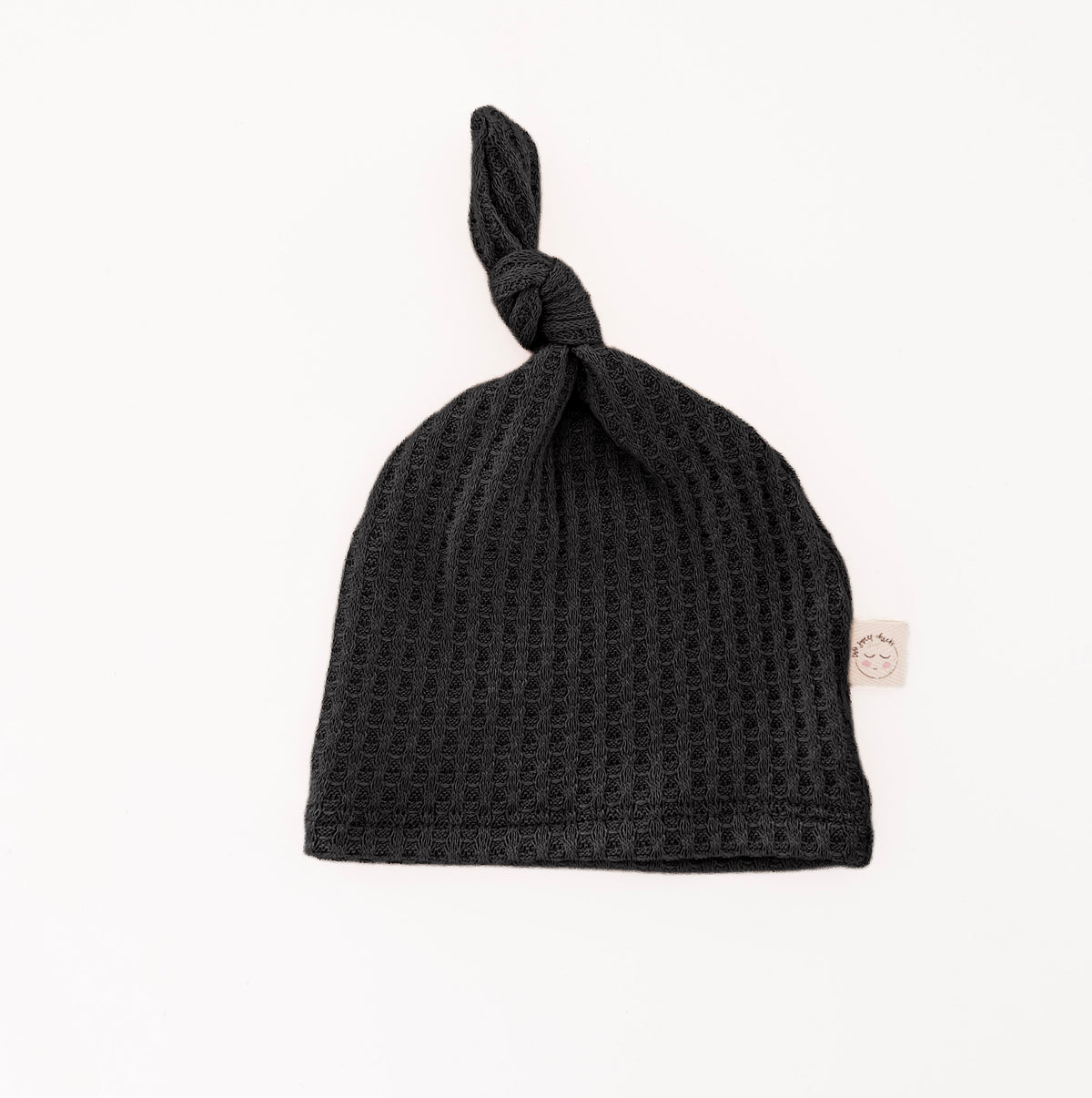 black waffle knit knotted hat for babies