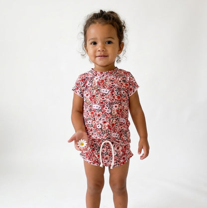 Floral short sleeve shirt and bloomer set