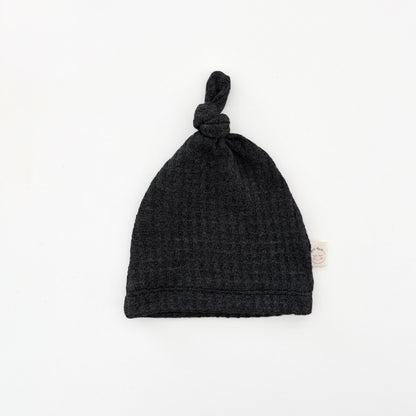 black waffle knit knotted hat