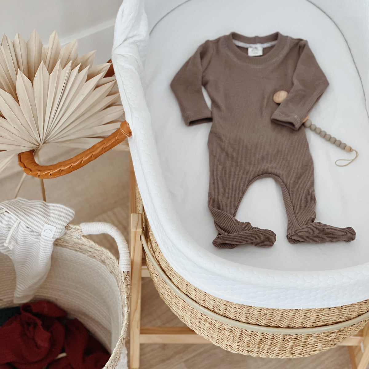 tan one piece footie outfit for babies