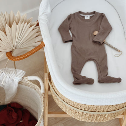 tan one piece footie outfit for babies