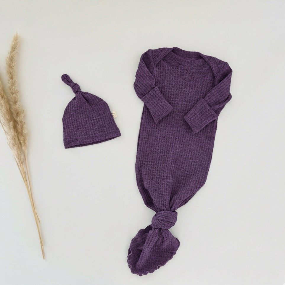 Purple baby wrap and hat set