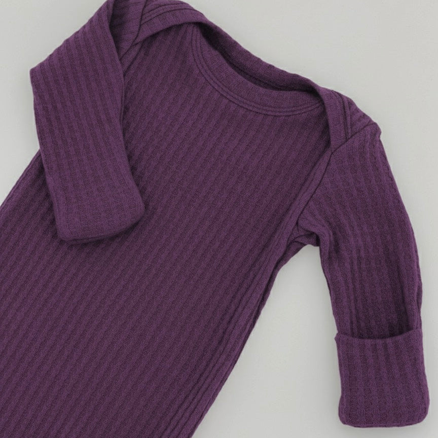 purple infant gown with no scratch mitts