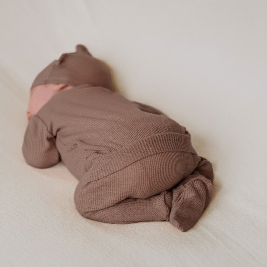 newborn brown thermal footie outfit