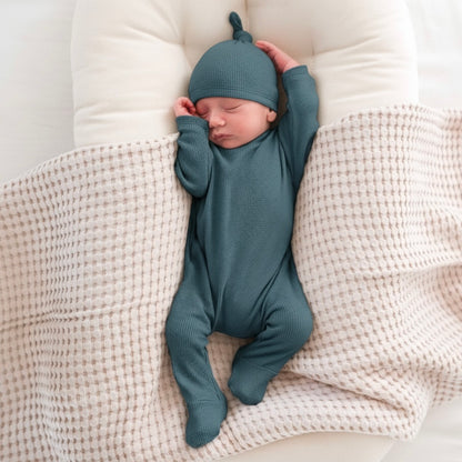 newborn teal footie one piece outfit