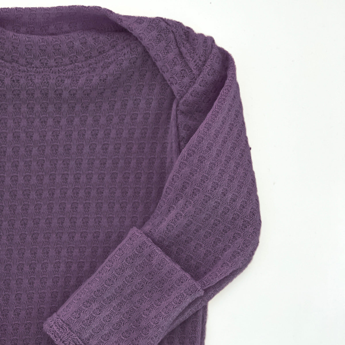 Two Sweet Cheeks plum purple waffle knit newborn baby gown with long sleeves and soft textured fabric