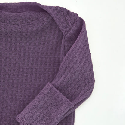 Two Sweet Cheeks plum purple waffle knit newborn baby gown with long sleeves and soft textured fabric
