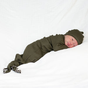 green waffle baby gown