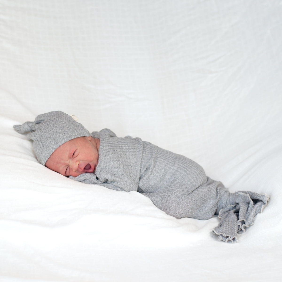 gender neutral gray waffle baby gown