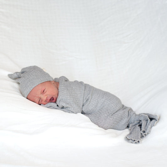 gender neutral gray waffle baby gown
