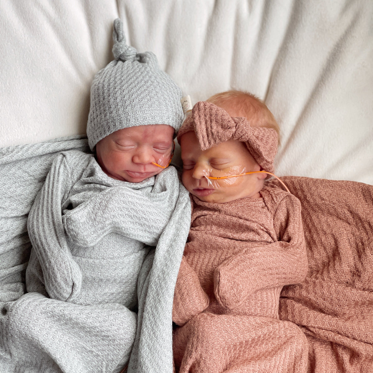 boy girl twin matching newborn gowns for hospital