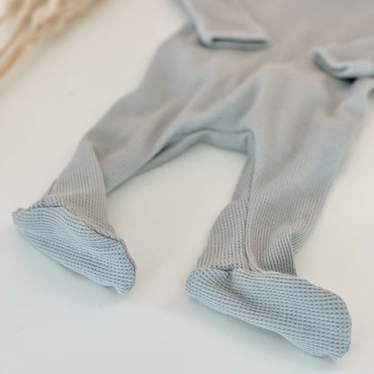 baby boy waffle knit footie pajamas in blue