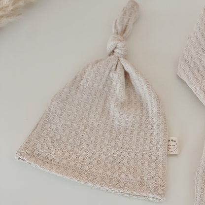 cream waffle top knot hat for newborns